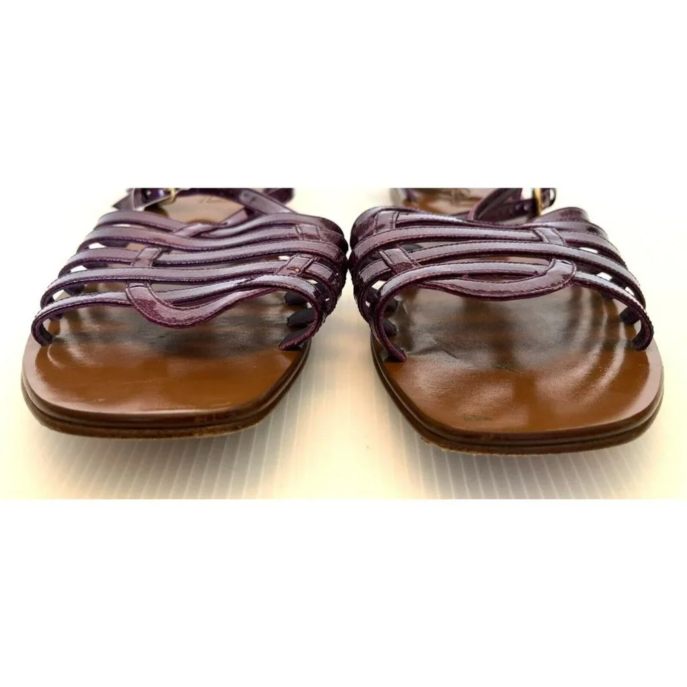 YSL Purple Pebbled Leather Strappy Sandals, Size 7.5 (IUT) 37.5 (IT) - Picture 4 of 11